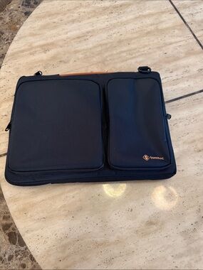 tomtoc Black Laptop Bag with Orange Handle Accent and Dual Front Pockets